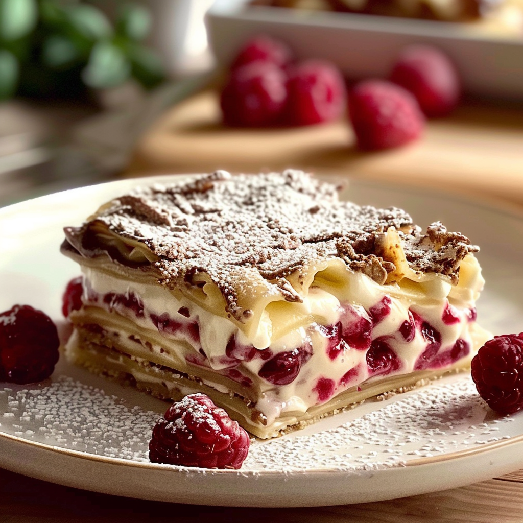 Lasagne Chocolat Blanc Framboise depuis recettemoderne.com