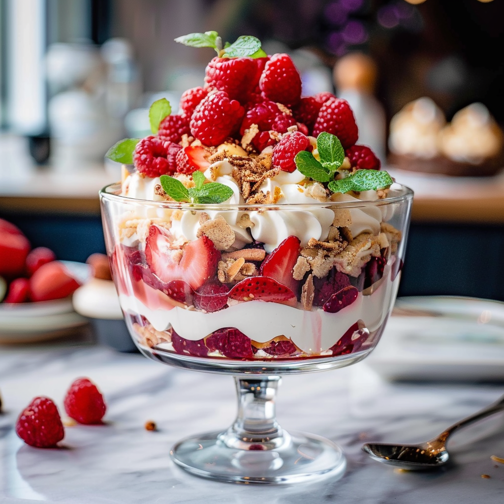 Trifle aux framboises et à la vanille depuis recettesympa.com