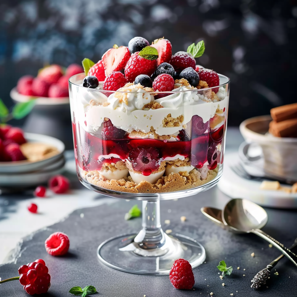Trifle aux framboises et à la vanille depuis recettesympa.com