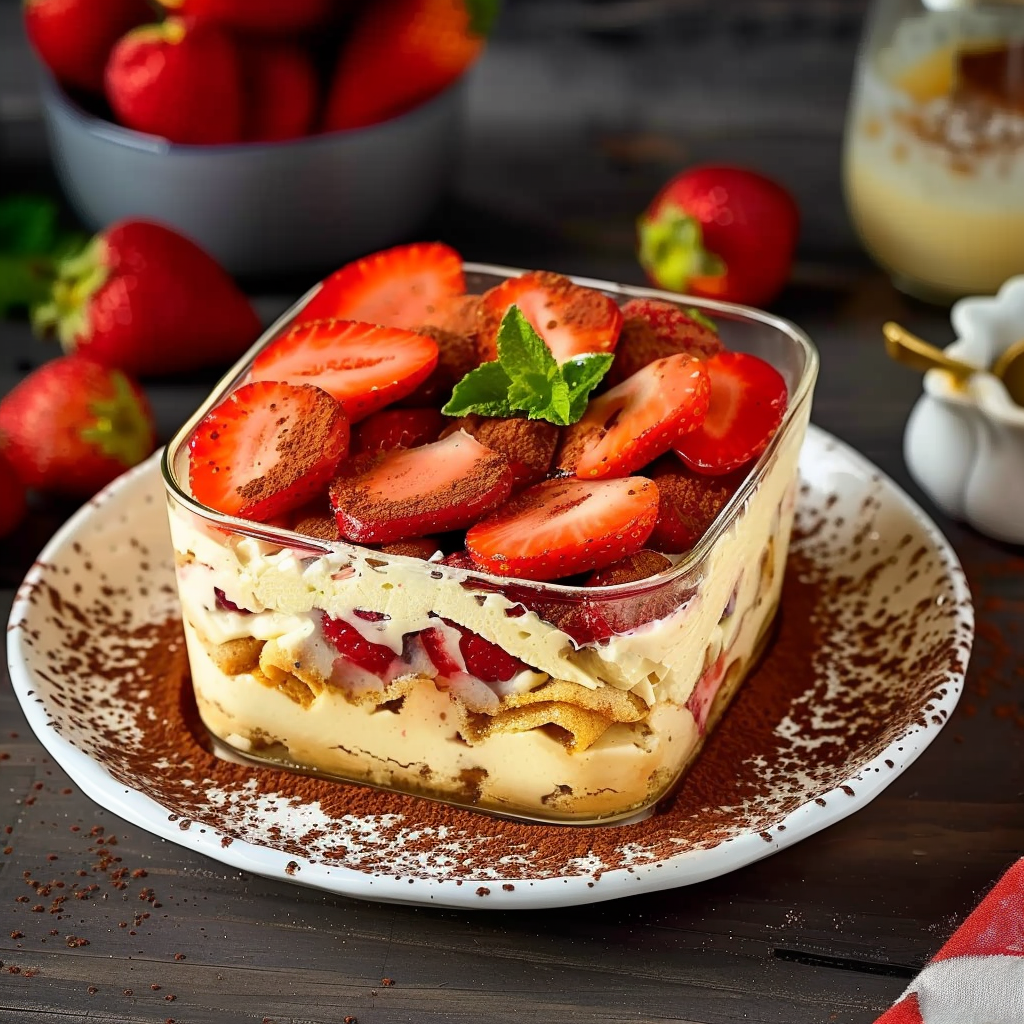 Tiramisu aux fraises mascarpone depuis recettesympa.com
