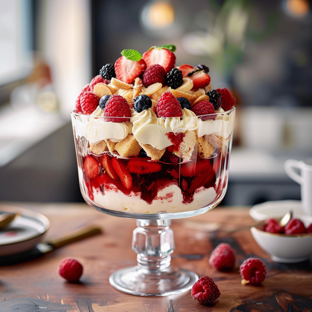 Trifle aux framboises et à la vanille depuis recettesympa.com