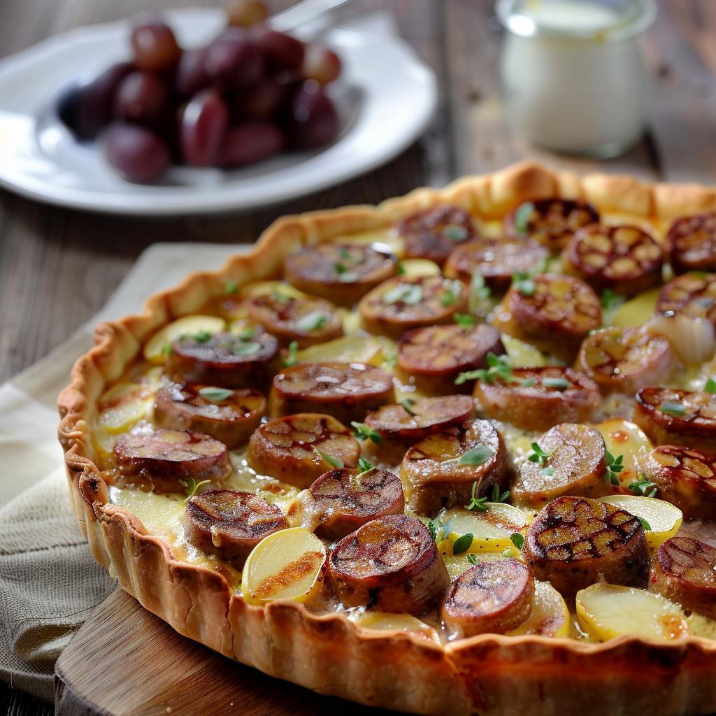 Quiche Campagnarde aux Saucisses Fumées et Pommes de Terre depuis recettesympa.com