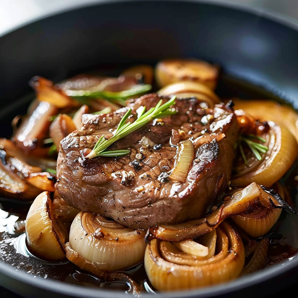 bœuf sauté à l'oignon caramélisé depuis recettemoderne.com