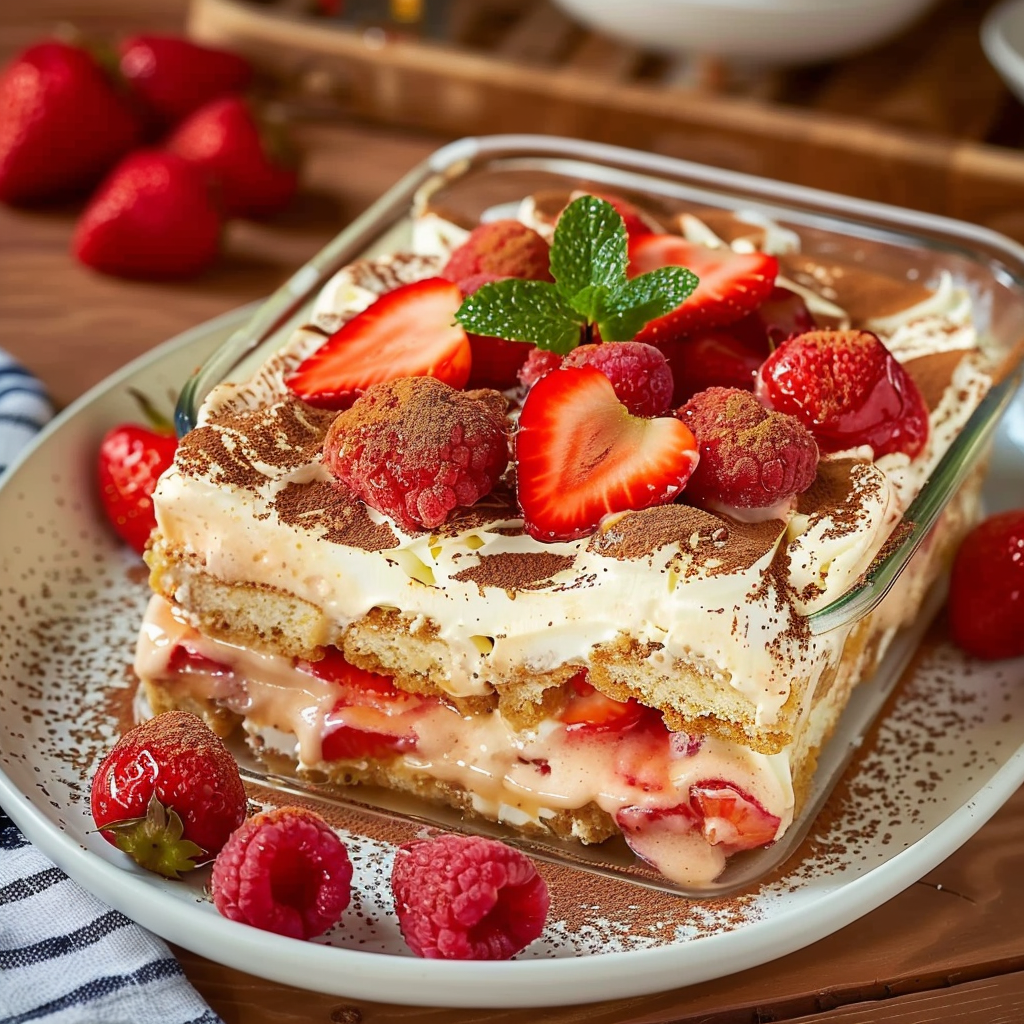 Tiramisu aux fraises mascarpone depuis recettesympa.com